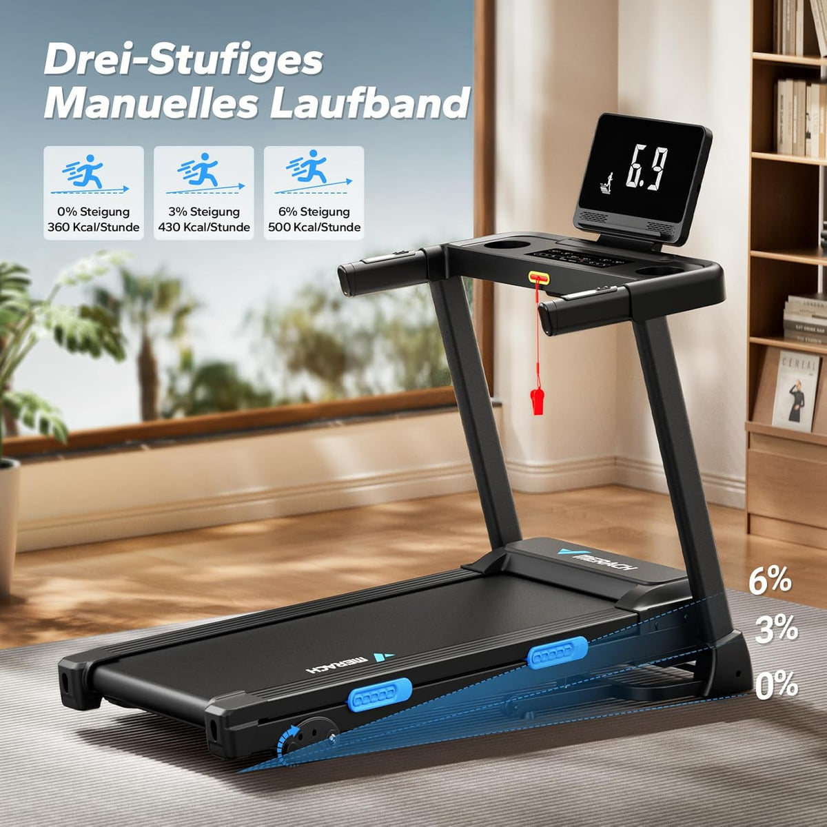 MERACH Klappbares Laufband: 2,5 PS, Steigung, 0,8–12 km/h für Zuhause