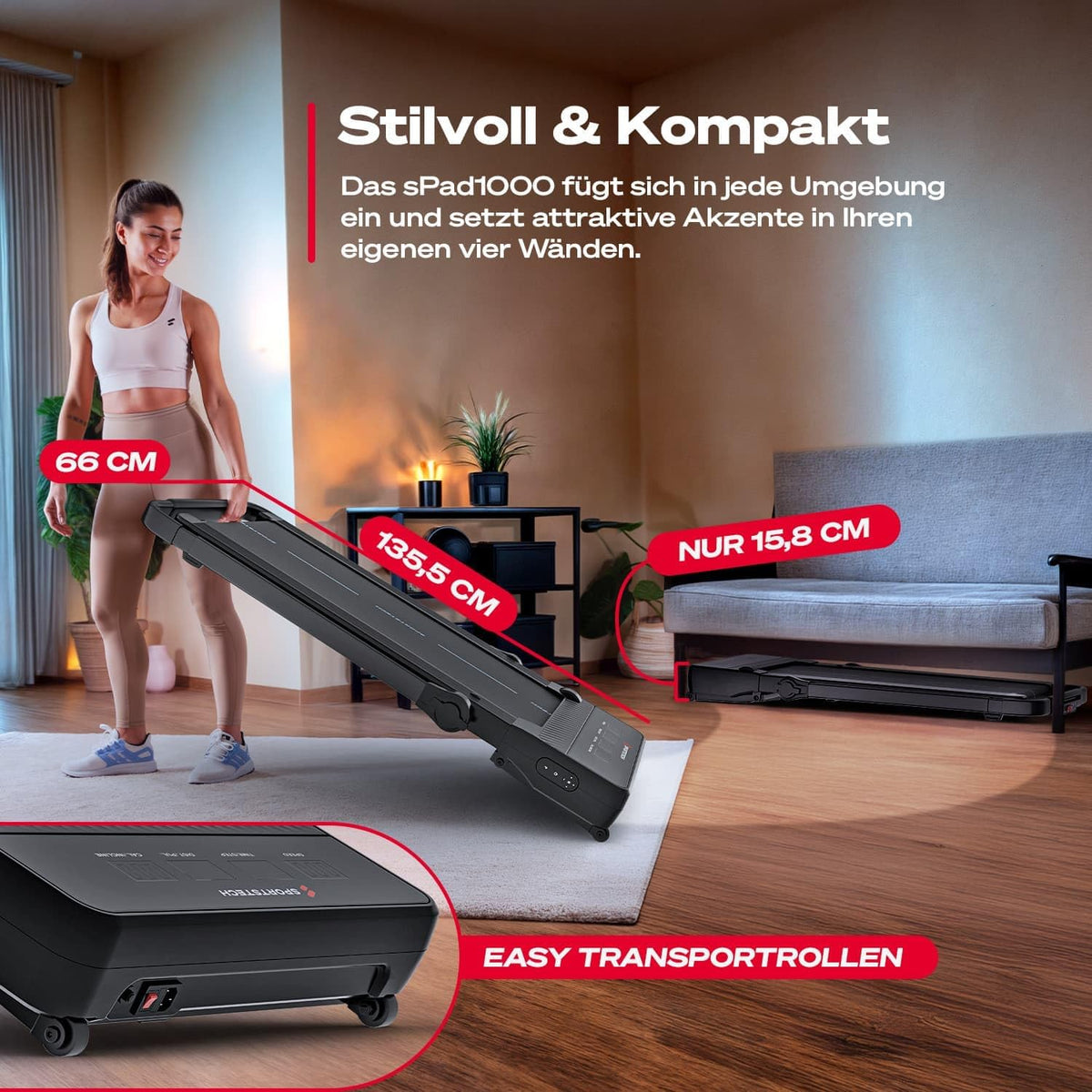 Sportstech sPad500 Laufband: Faltbar mit Steigung für Zuhause