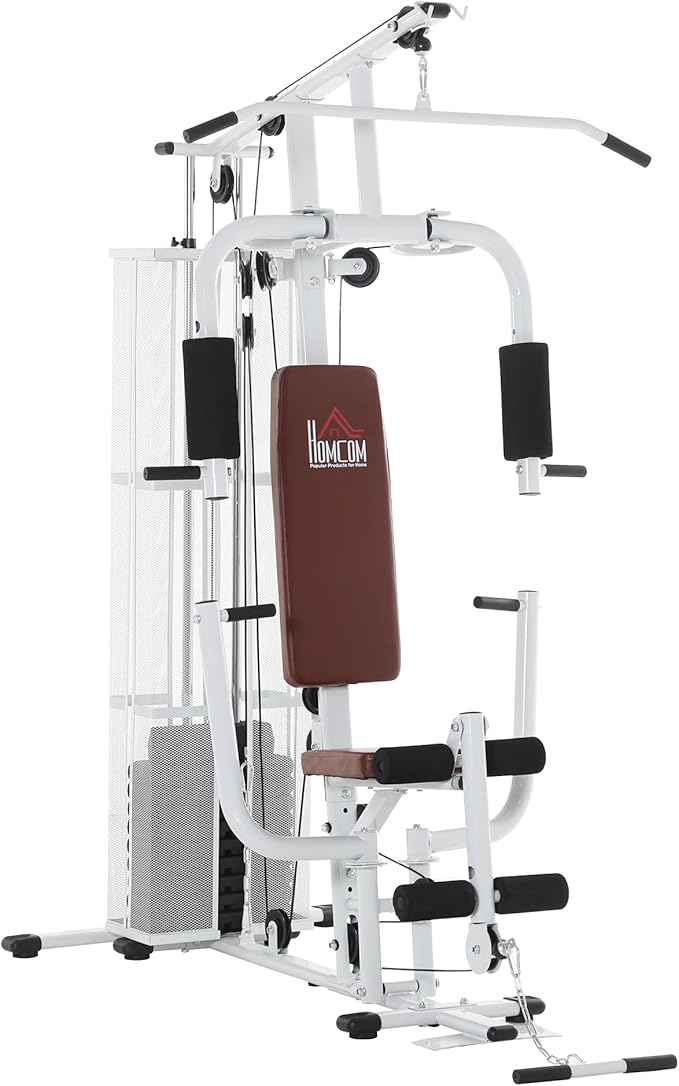 HOMCOM Multistation: Kraftstation mit Latzug, Butterfly & 45 kg Gewichten