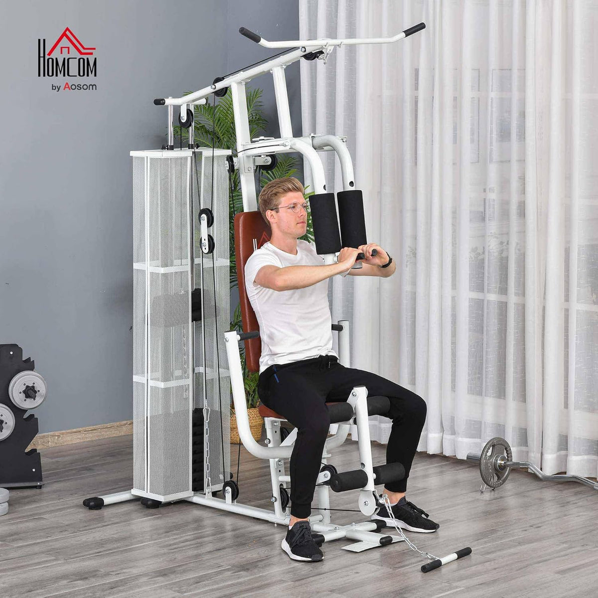 HOMCOM Multistation: Kraftstation mit Latzug, Butterfly & 45 kg Gewichten