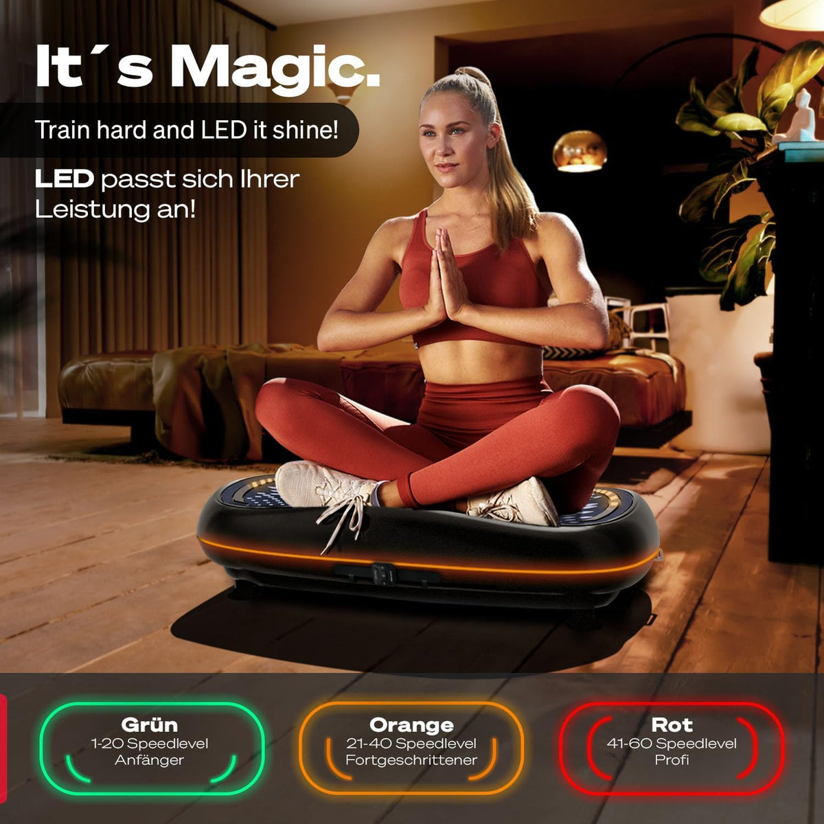 Sportstech 4D Vibrationsplatte: Smart LED, Bluetooth, Fitness & Yoga