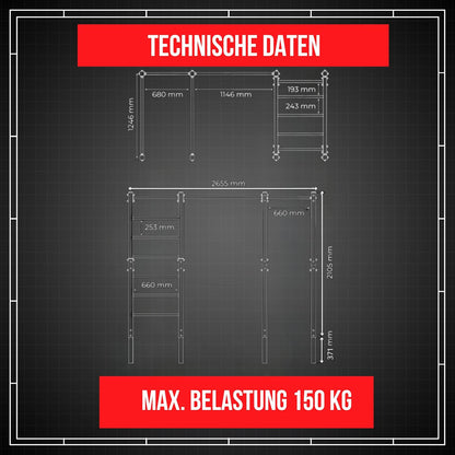 K-Sport Calisthenics Turnstange: Wetterfeste Garten-Kraftstation mit Hangelleiter