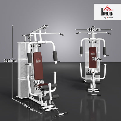 HOMCOM Multistation: Kraftstation mit Latzug, Butterfly & 45 kg Gewichten