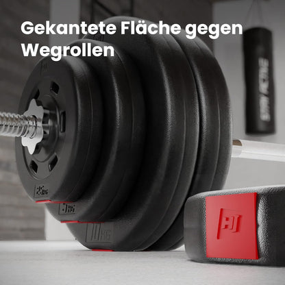Klappbare Hantelbank mit Gewichten, Curlpult, Butterfly und Beincurler.