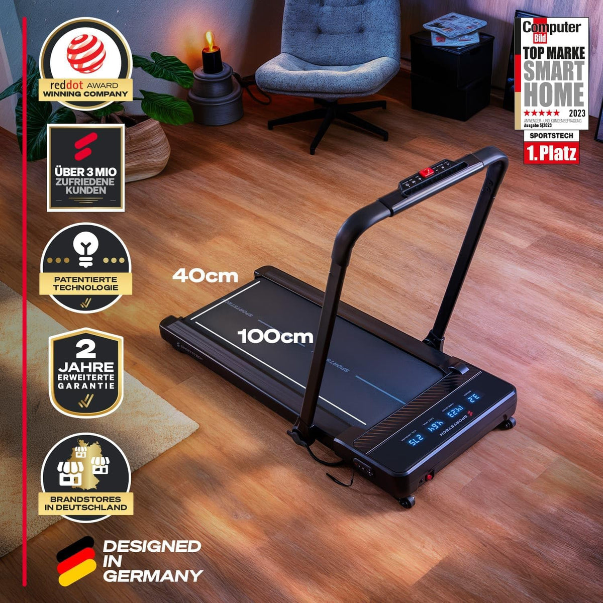 Sportstech sPad500 Laufband: Faltbar mit Steigung für Zuhause